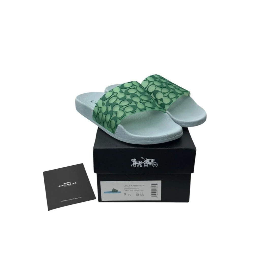 Coach Udele Signature Rubber Slides Green & Waterfall Size 7